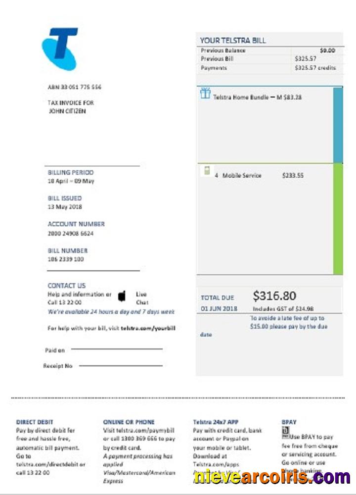 Australia Telstra telecommunications utility bill